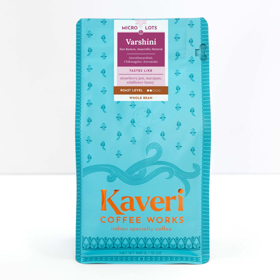 Amruthavarshini San Ramon Natural. Single origin, Specialty Indian Coffee. Tasting notes include mixed berry jam, marzipan, wildflower honey, smooth and balanced cup, harmonious blend of fruity and nutty sweetness.